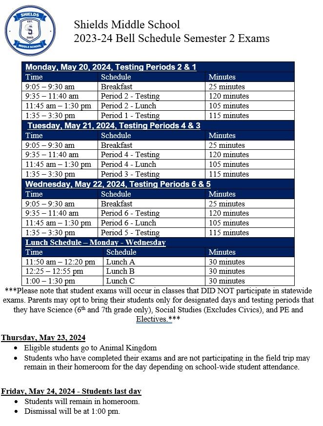 Final exam week bell schedule